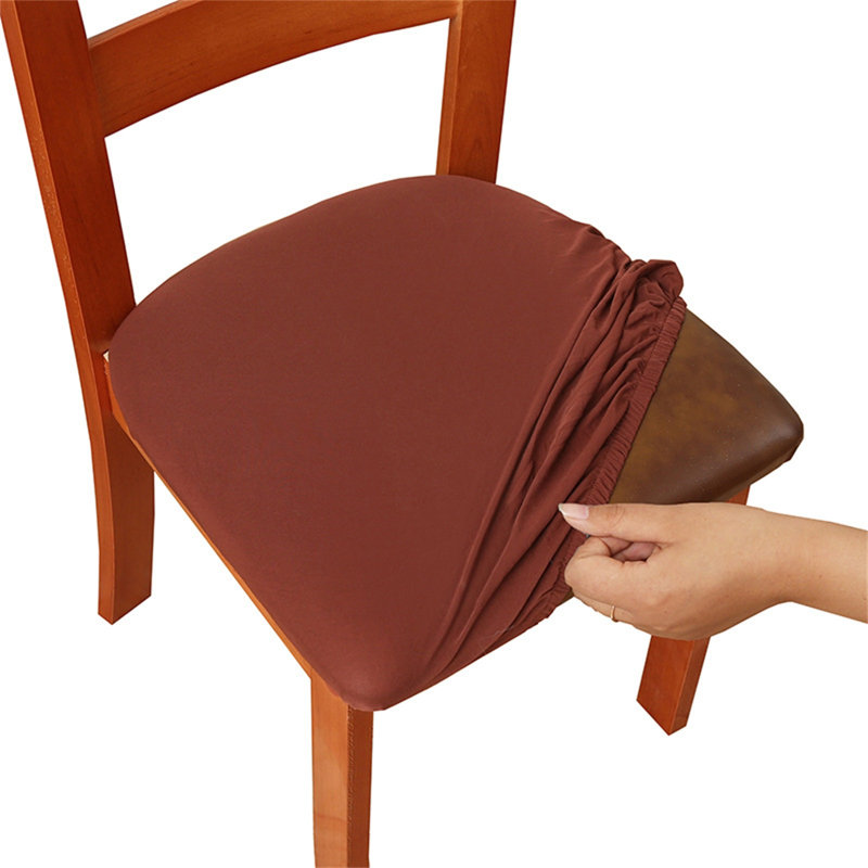 Housse de chaise à coussin élastique doux de couleur unie à haute élasticité et housse de siège douce et confortable, Café