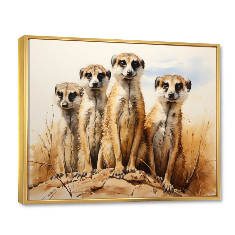 Impression sur toile, "Afrique suricate", Cadre flottant doré, H 12 po x l 20 po x P 1 po