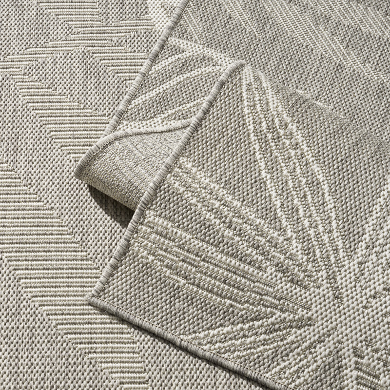 Tapis d'extérieur tissé tropical résistant aux rayons UV ivoire / gris, Ivoire / Gris, Rectangulaire 4 pi x 6 pi