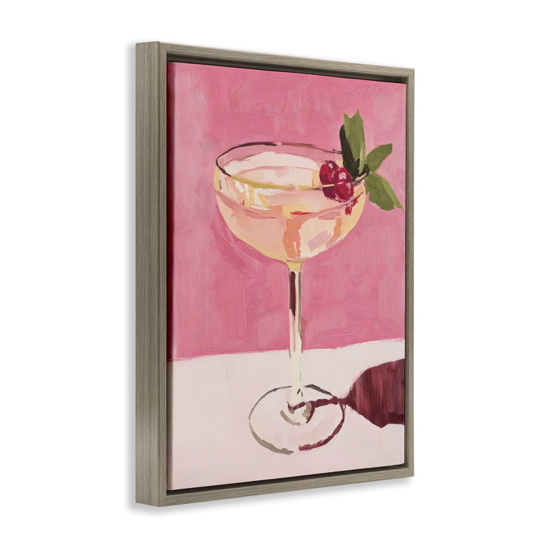 Cadre flottant rose cocktail et cerises, design par Riley B, H 31 po x l 25 po, Cadre flottant orme Montalcino