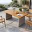 Table de salle à manger d'extérieur en bois d'acacia, finition teck + osier brun
