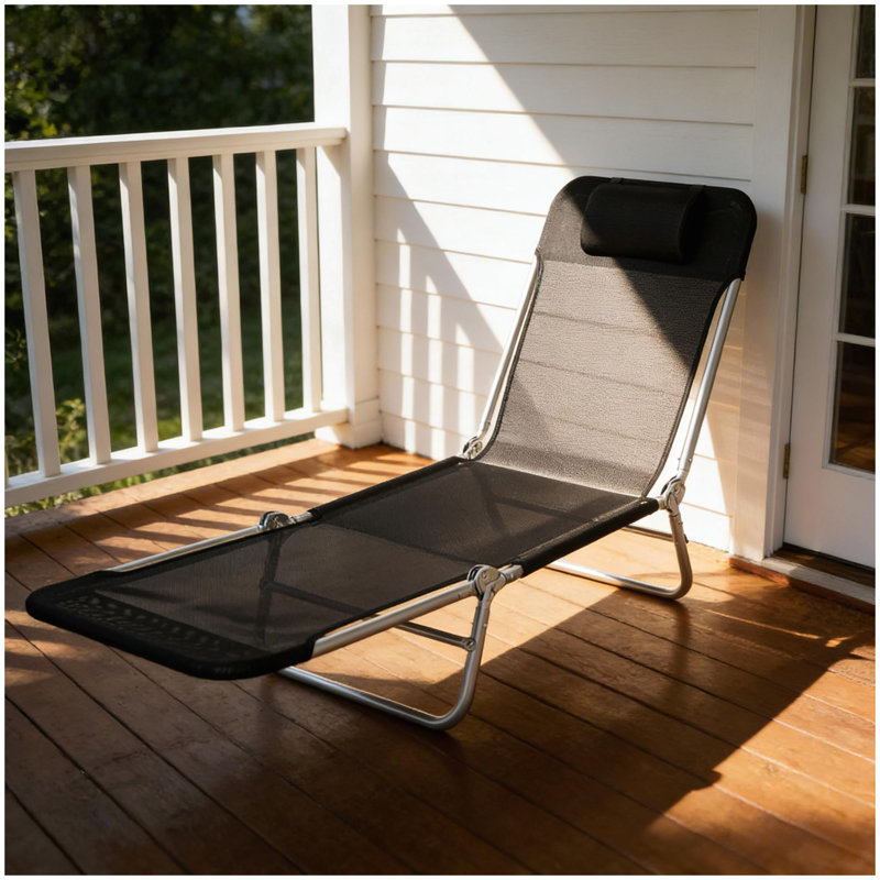 Fauteuil de bronzage pratique, méridienne pliante, Noir, argent