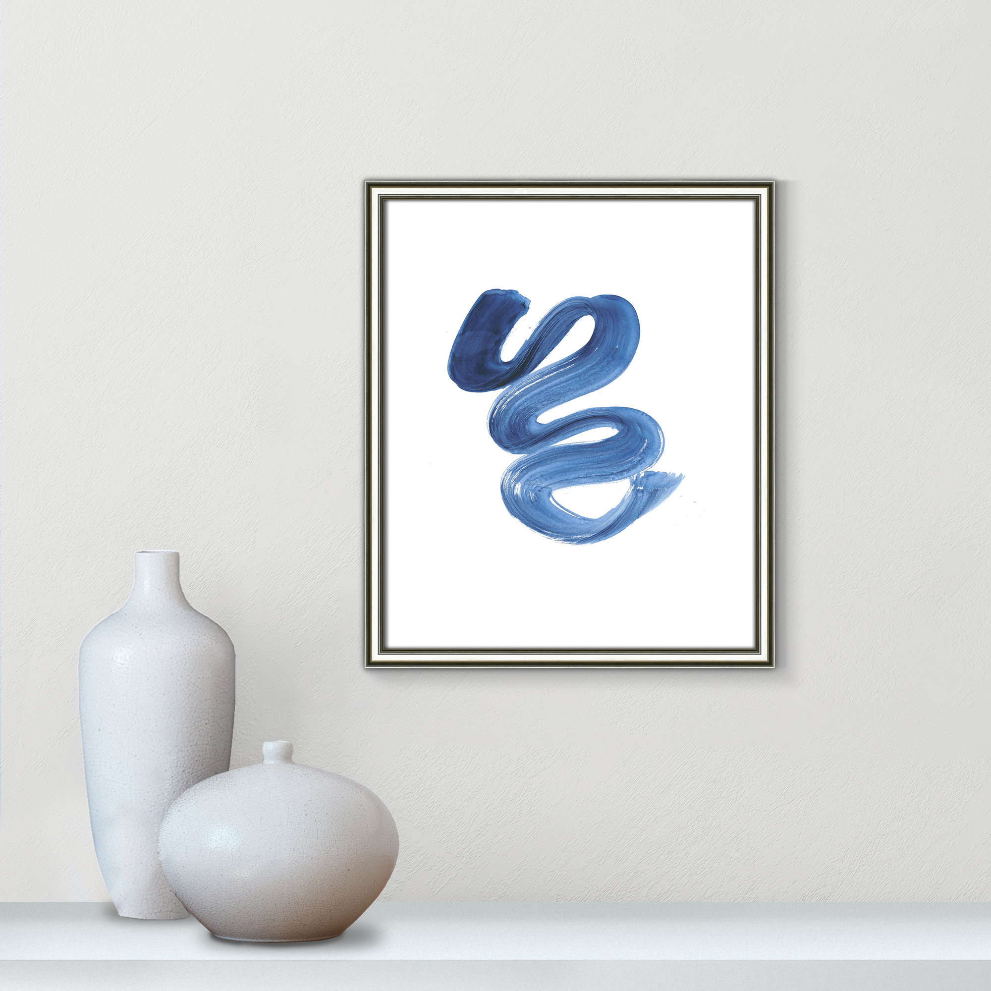 Slinky Indigo II by Filippo Ioco  - Painting Print, Silver Framed Paper, 19" H x 16" W x 0.88" D