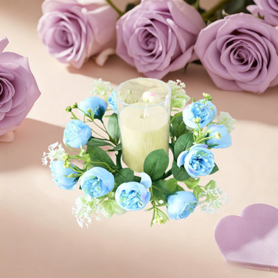 Simulated Small Tea Rose Candleholder Flower Wreath Holiday Decoration Candle Circlecandle Cup Decoration Flower Wreath
