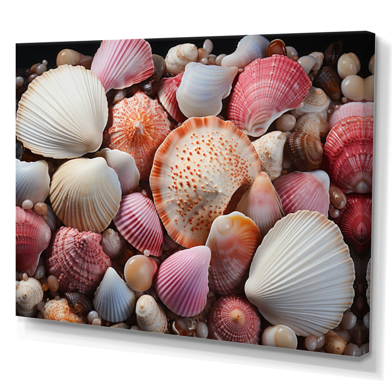 «Pink White Shells Seashore Collage I», reproduction sur toile, Toile tendue, H 34 po x l 44 po x P 1,5 po