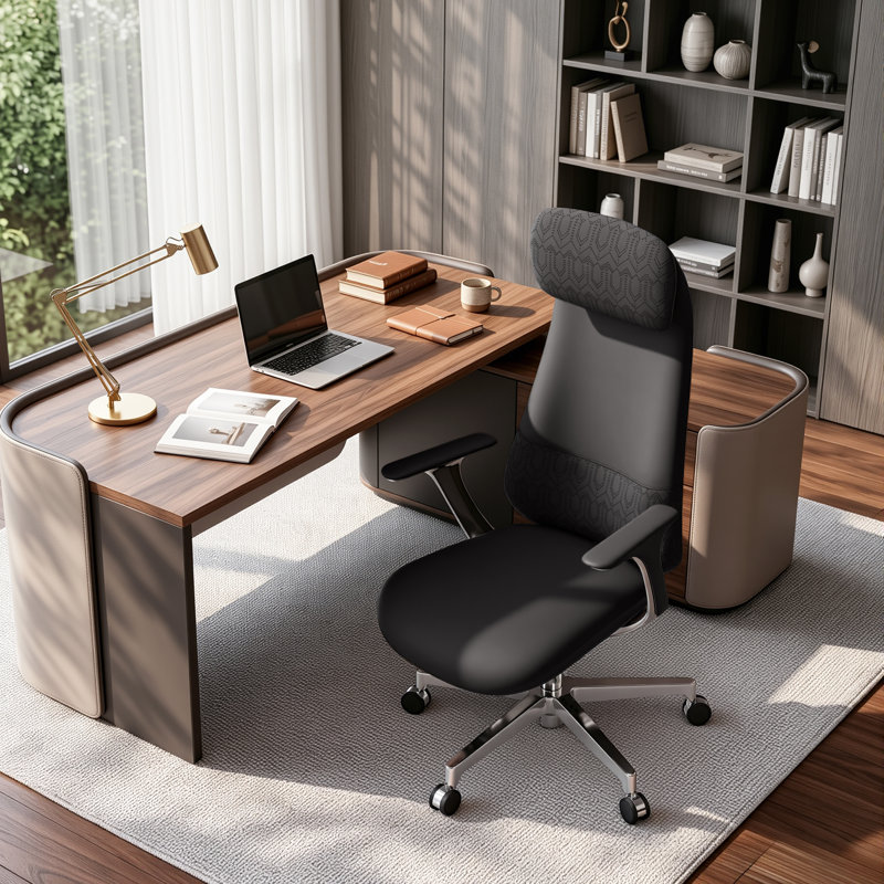 Top Grain Genuine Leather Executive Office Chair, High Back Ergonomic Luxury Boss Chair, Easy Triple Button Control for Lockable Tilt, Adjustable Seat Depth & Height, Aluminum Alloy Base & Silent Floor-Safe PU Casters for All-Day Extended Work (Black)