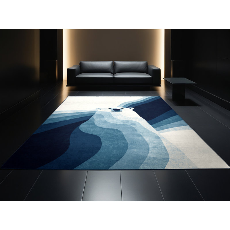 Machine Washable Pantelia Polar Bear Modern & Contemporary Ombre Rug in Green – Navy Binding, 8x12