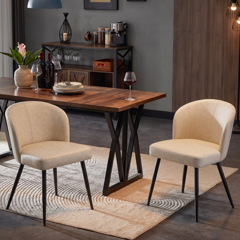 Chaises de salle à manger rembourrées modernes en similicuir (ensemble de 2), 2, Beige