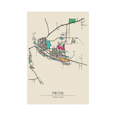Pierre, South Dakota Map by Ayse Deniz Akerman - Wrapped Canvas Painting