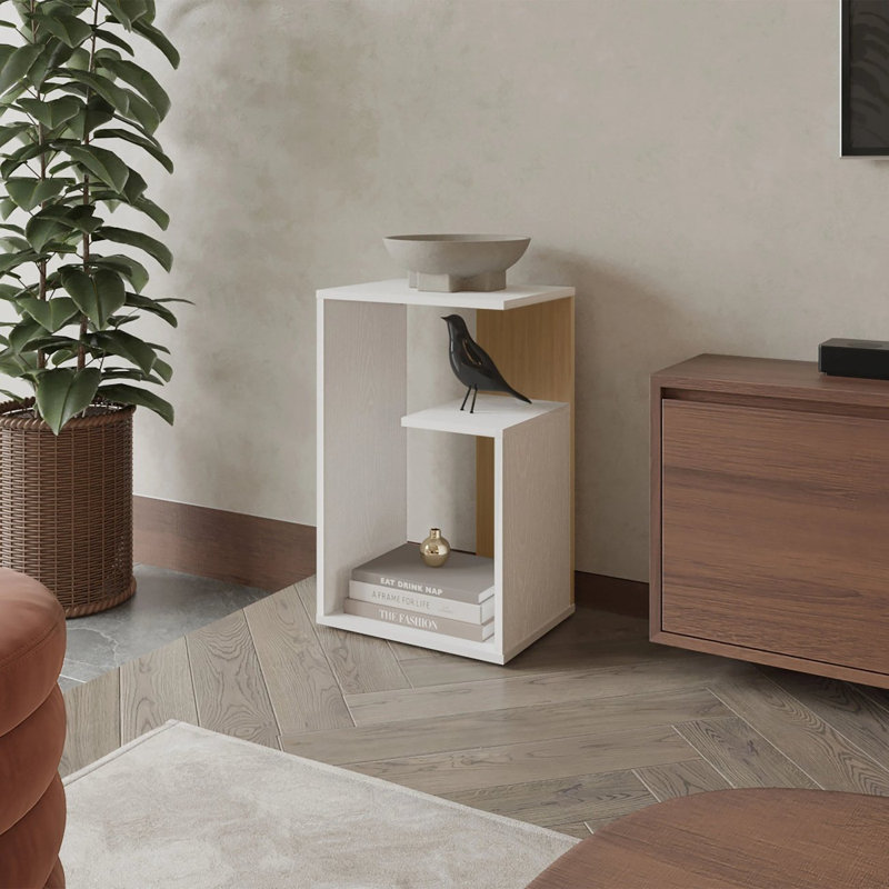 Coffee Table With Open Storage, White/Light Oak
