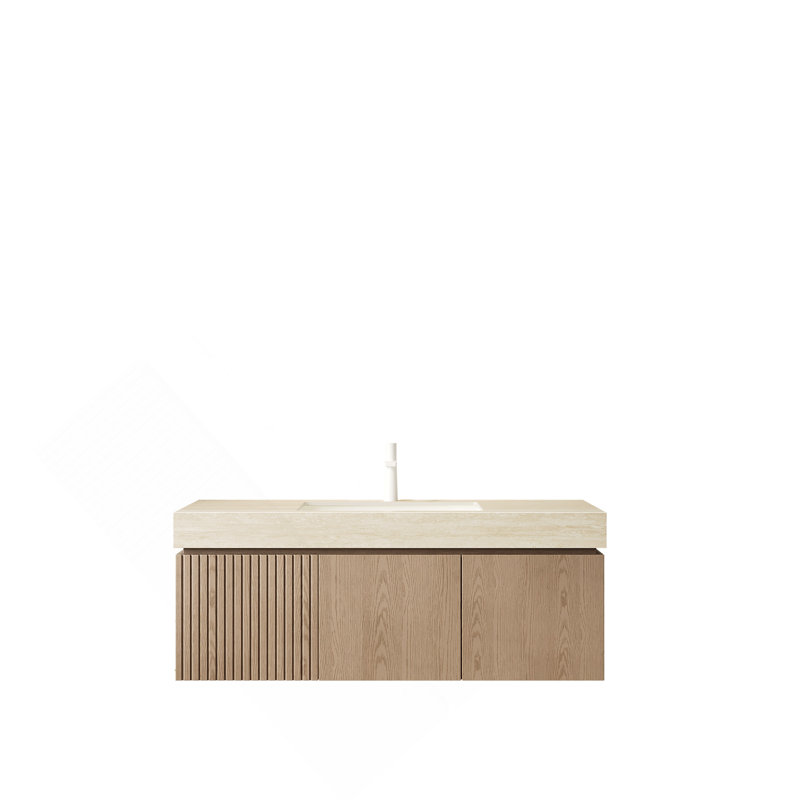 Meuble-lavabo flottant 48 po avec tiroir et portes avec 1 trou de robinet pré-percé, pré-assemblé