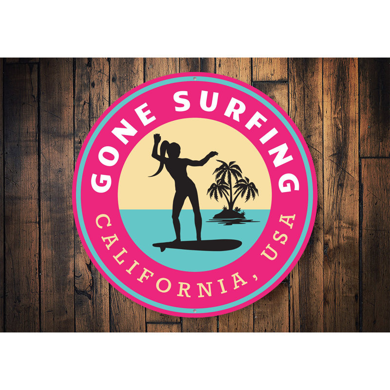 Enseigne en aluminium «Gone Surfing California», H 12 po x l 12 po x P 0,04 po, Oui