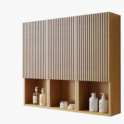 Armoire murale de salle de bain de 41 po, composée de 3 armoires avec portes et compartiments ouverts, peut être utilisée en combinaison ou individuellement, convient à la salle de bain, etc., couleur grain de bois de chêne Corolla