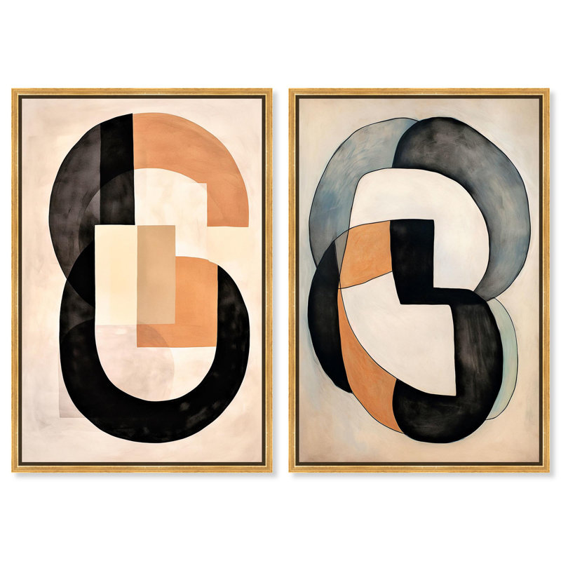 Ensemble de 2 monogrammes sur toile , Cadre flottant doré, H 15 po x l 10 po