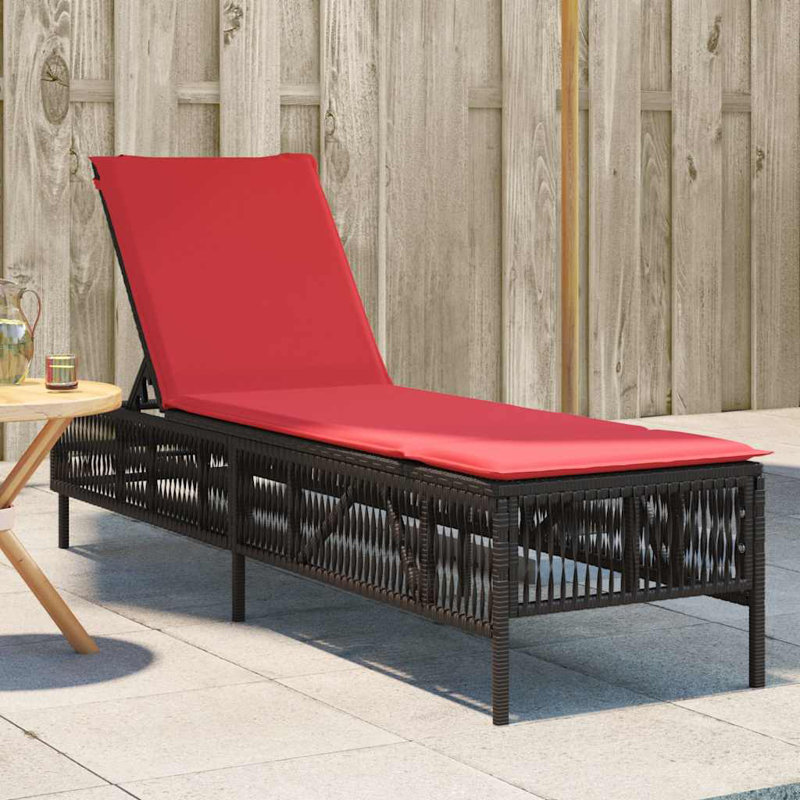  Méridienne de patio en rotin PE brun, acier thermolaqué standard, Rouge, Brun