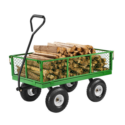900 Lbs Steel Garden Cart on Wheels, Heavy Duty Pullable Garden Wagon Yard Cart, Outdoor Metal Utility Wagon with 10" Tires and Mesh Removable Sides(Convert to Flatbed), and 180°Rotating Handle
