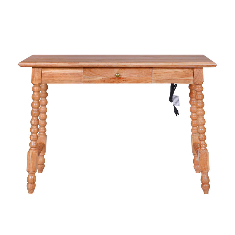 Natural Acacia Wood Writing Desk with Brass Knob