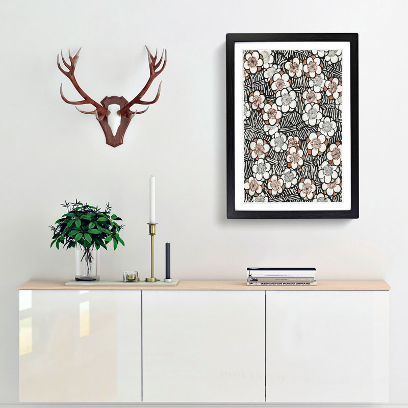 Floral Pattern by Watanabe Seitei - Picture Frame Graphic Art Print, Black, 50cm H x 35cm W x 2cm D