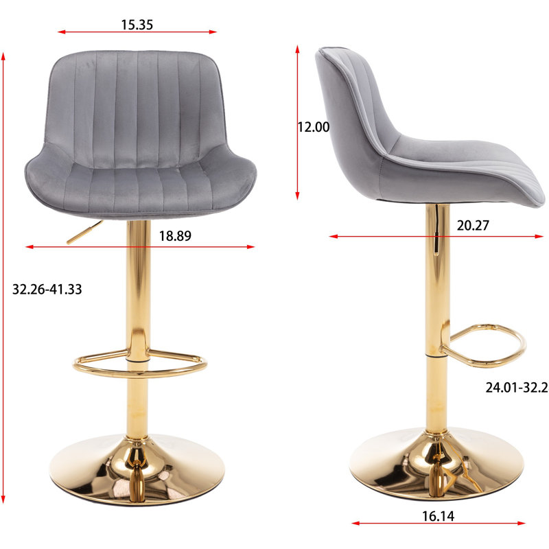 Ensemble de 2 tabourets de bar pivotants avec repose-pieds et base chromés, Gris clair