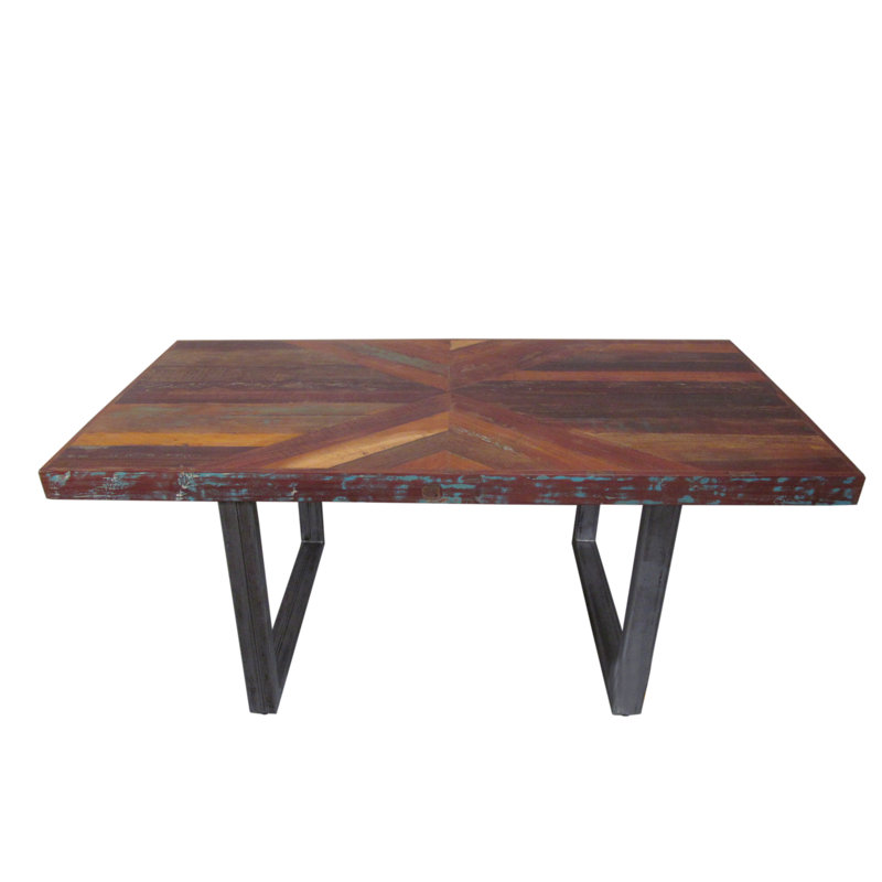 Facundo Reclaimed Wood Industrial Dining Table with Aged Steel Base – 71" 