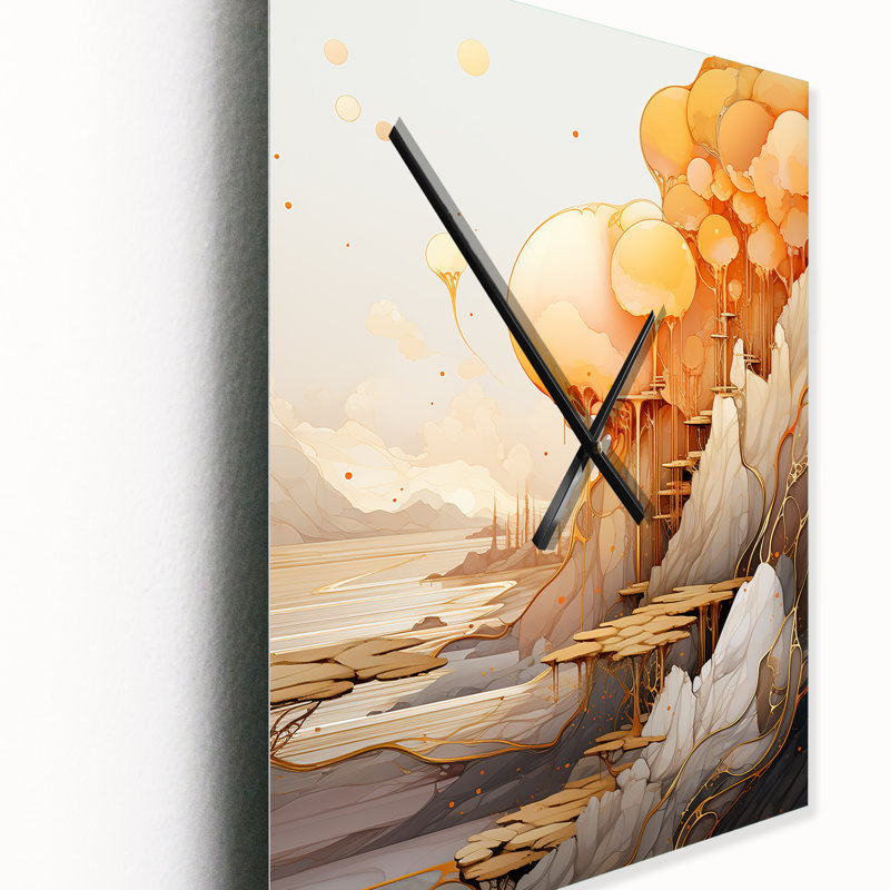 Abstract Full Moon Moutain Landscape I - Abstract Landscape Modern Wall Clock, 40" H x 30" W x 1" D