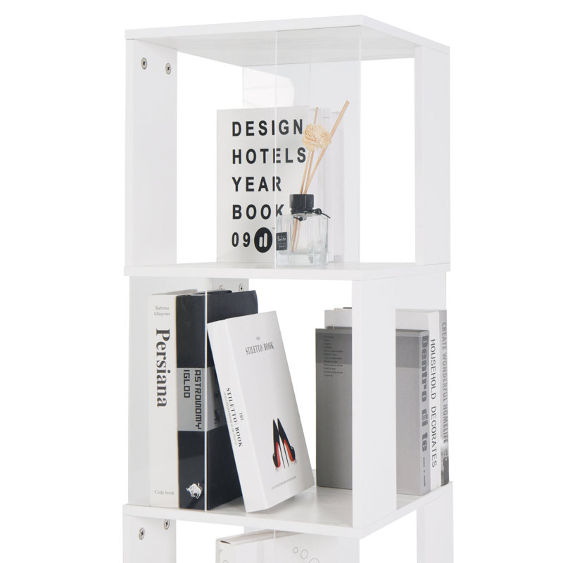 6 Tier Rotating Bookshelf, Floor Rack Simple Bookcase With Multi-Function Creative Bookshelf For Living Room, White