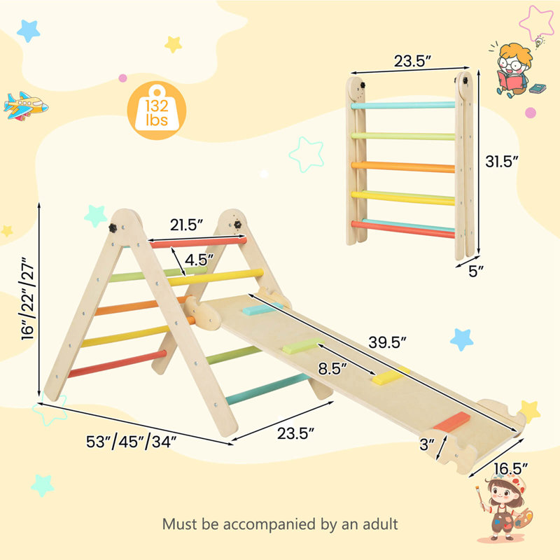 Ensemble de jouets d'escalade triangulaires pliables et réglables en hauteur Costway 3-en-1, Coloré