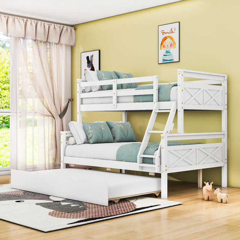 Kids Twin Over Full Bunk Bed with Trundle, White