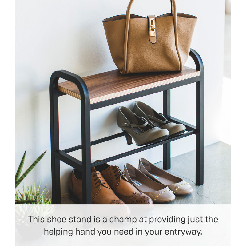 Black Metal and Wood Stackable Shoe Organizer Bench