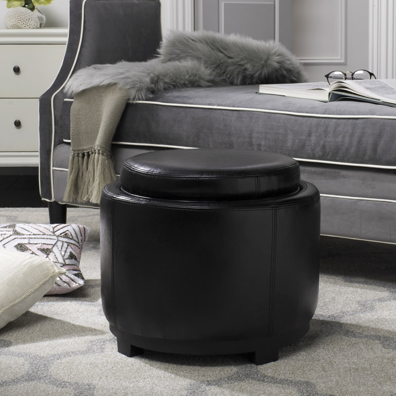 Maiden Upholstered Ottoman, Black Faux Leather