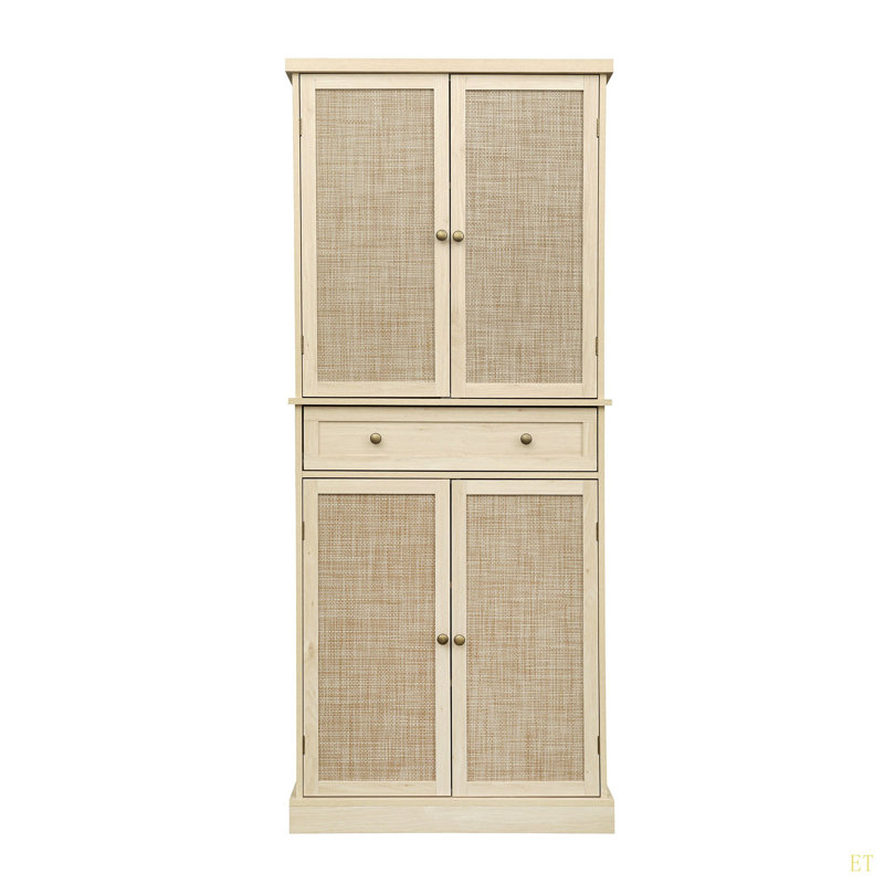 Armoire à 4 portes avec 1 tiroir, 4 tablettes intérieures réglables, armoire de rangement, Naturel
