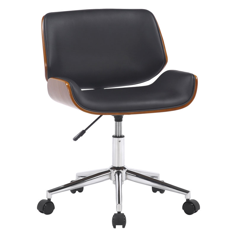Temme Faux Leather Mid-Century Office Chair, Black Faux Leather, Chrome