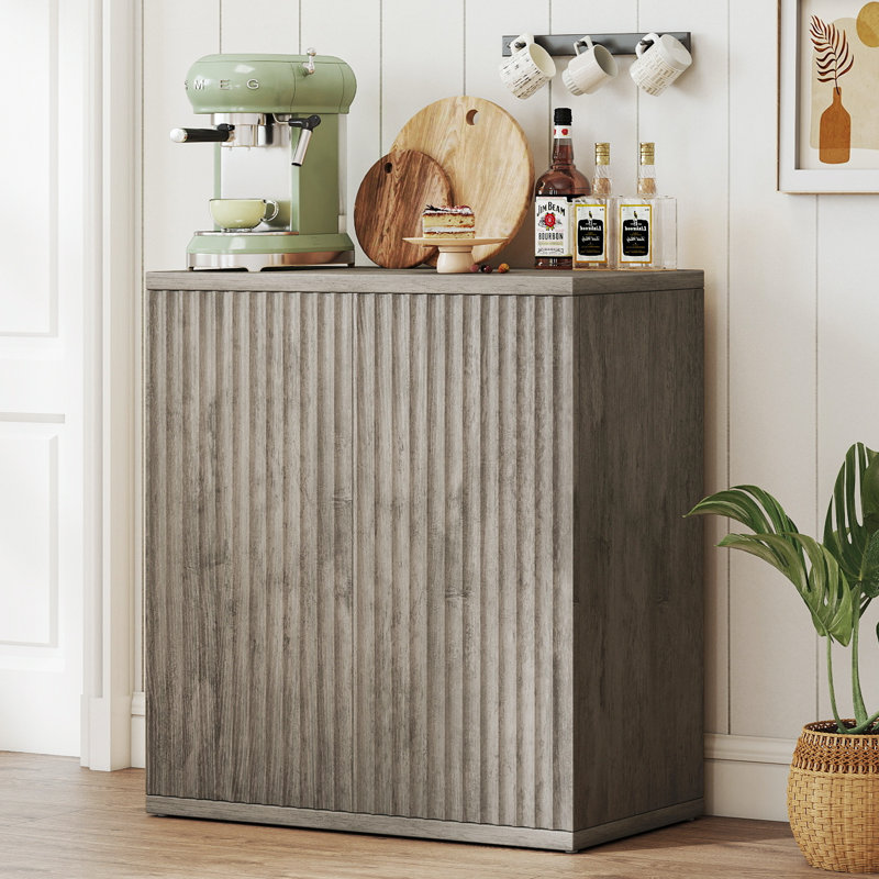 Buffet cannelé avec rangement, buffet en bois avec portes, petite armoire d'appoint pour cuisine et salle à manger, Noir