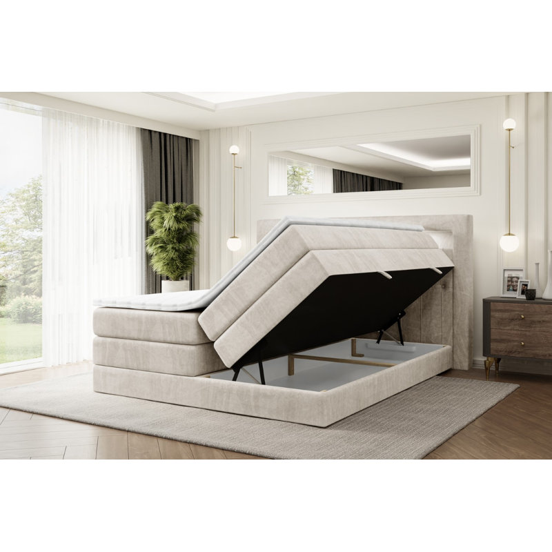 Bed, 120cm W x 200cm D, Beige