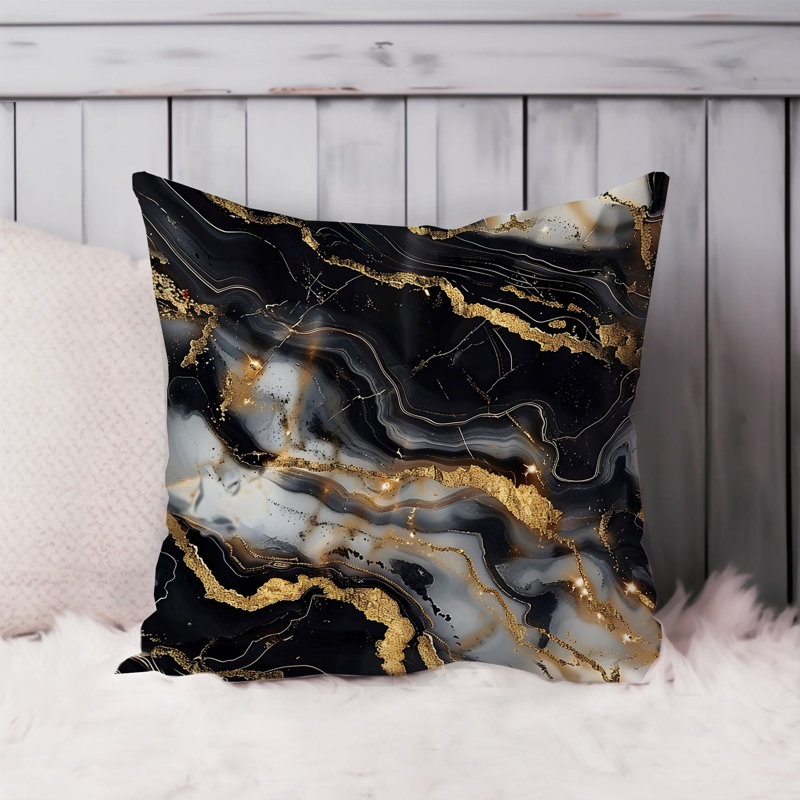 Abstract Black & Gold Geode Crystals Marble IV Modern