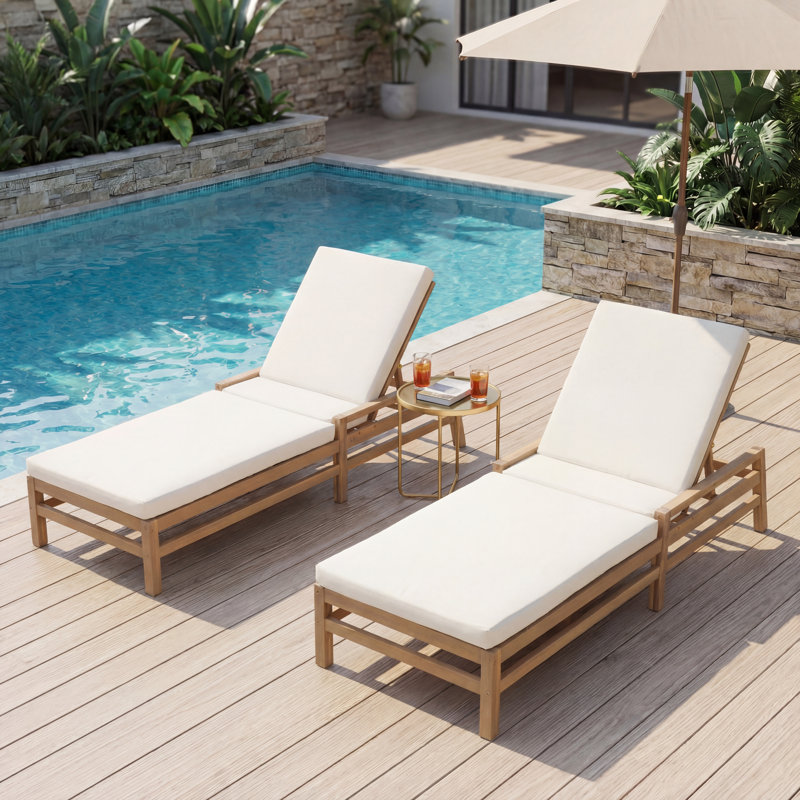 Chaise longue d'extérieur réglable à 5 positions, fauteuil inclinable en bois massif avec coussins épais, résistant aux intempéries pour la piscine, le balcon et le jardin
