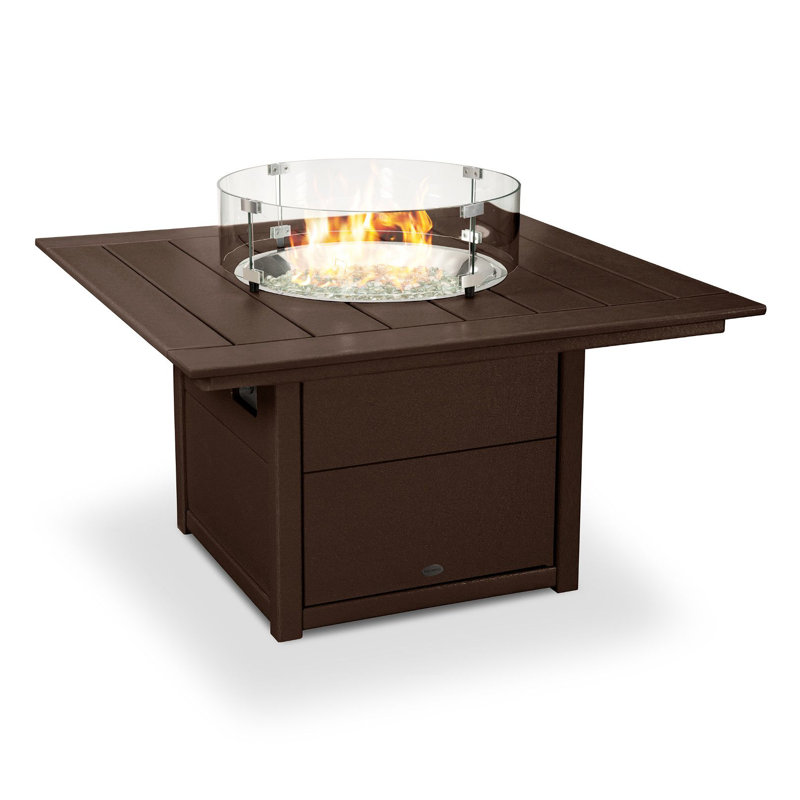 POLYWOOD Square 42" Fire Pit Table, Mahogany