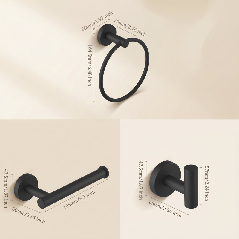 Radius 4-Piece Bathroom Hardware Set in Matte Black, Matte Black