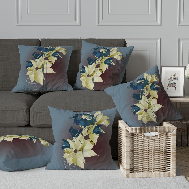 Coussin à motif floral avec housse amovible, H 16 po x l 16 po, Bleu / vert