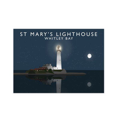 St Mary's Lighthouse Whitley Bay At Night by Richard O'Neill - Print