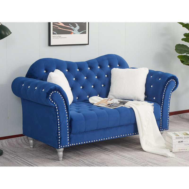 Canapé rembourré 88,5 po Jarvous, Bleu, H 37 po x l 66 po x P 31 po
