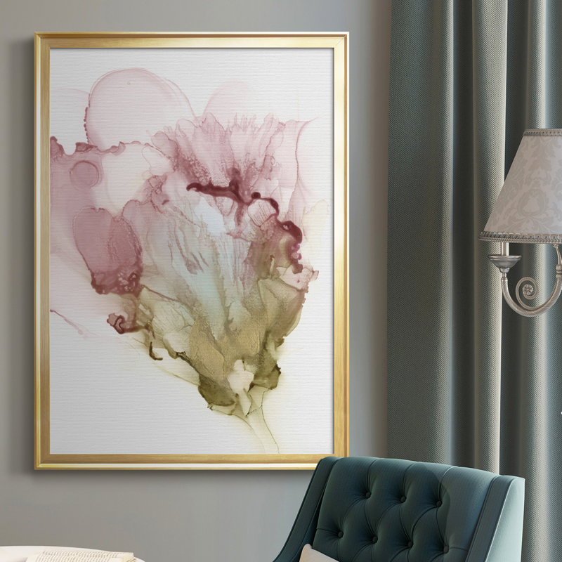 Floraison rose I, toile encadrée de qualité supérieure - prête à être accrochée, Cadre doré, H 36,5 po x l 26,5 po x P 1 po