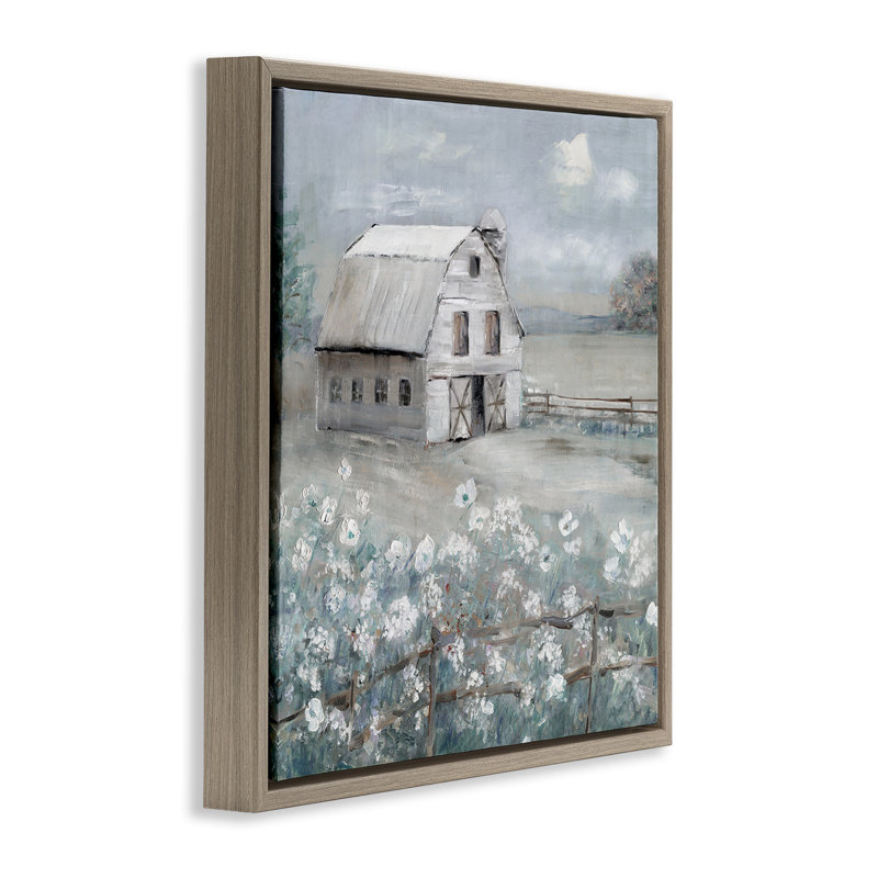 Art mural sur toile flottant Traditional Barn & Meadow par Sally Swatland, H 25 po x l 25 po, Cadre flottant orme Montalcino