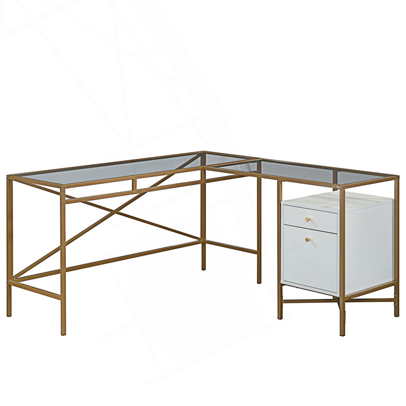 Bureau moderne en L avec plateau en verre élégant