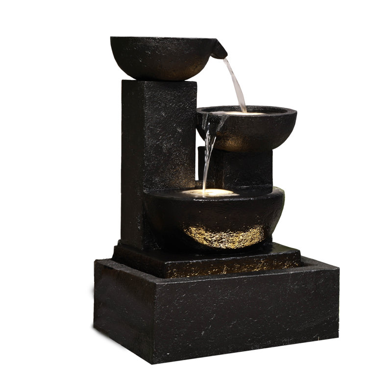 32" Black Stacking Water Fountain with Warm White LEDs