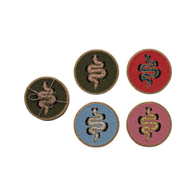 Round Glass Beaded Coasters With Snake Motif