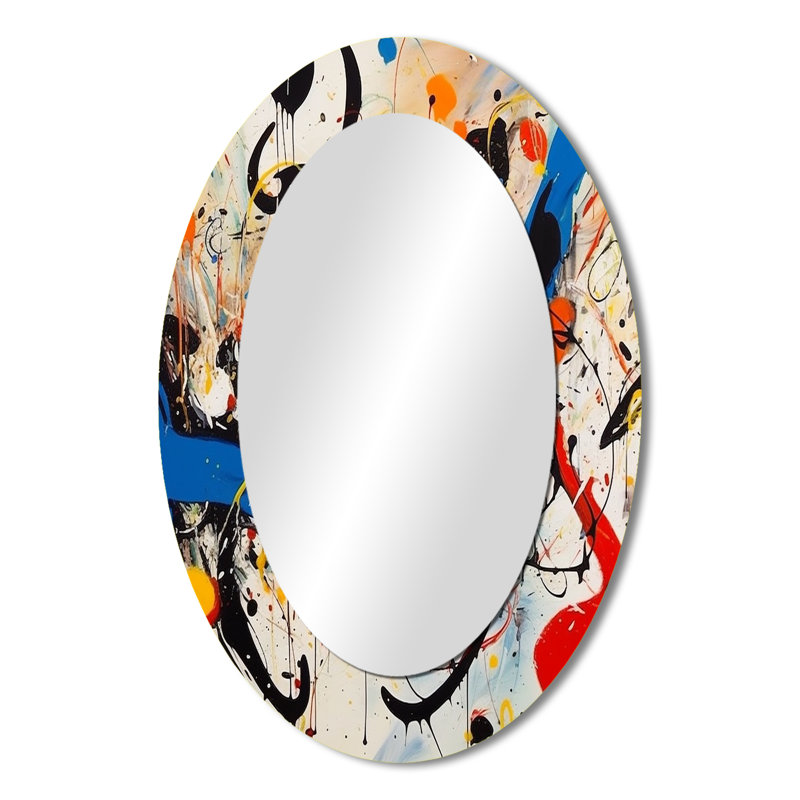 All That Jazz Colorful Joy III - Abstract Oval Decorative Mirror On Metal, 36" x 24"