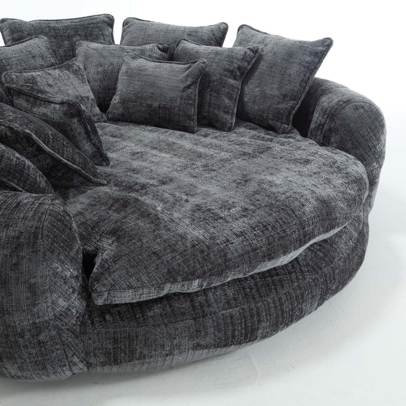 Oversized Compression Bean Bag Sofa - Large Round Loveseat With Pillows, Gray Chenille