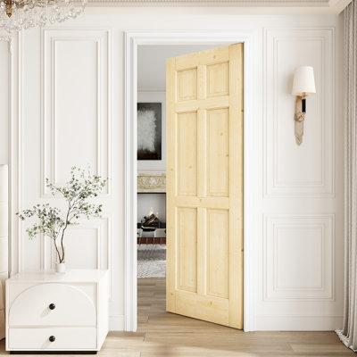 Porte intérieure en bois de pin massif de 32 po x 80 po à 6 panneaux, sans finition et à peindre, fabrication robuste en bois de pin massif naturel, sans quincaillerie, pour la chambre à coucher, le placard, le couloir, le salon, le garde-manger et la salle de bain Poche, porte française et pliante