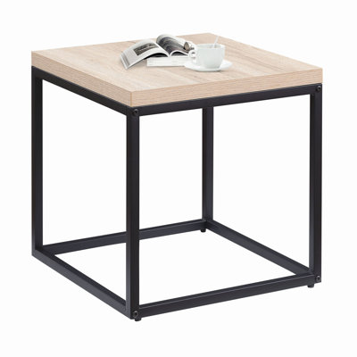 Table de bout, table d'appoint, table de chevet carrée en bois et métal, petite table de bout avec rangement, pour le salon, la chambre à coucher